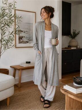 Magaschoni Gray Open Front Long Cardigan Sweater XL Rayon Blend